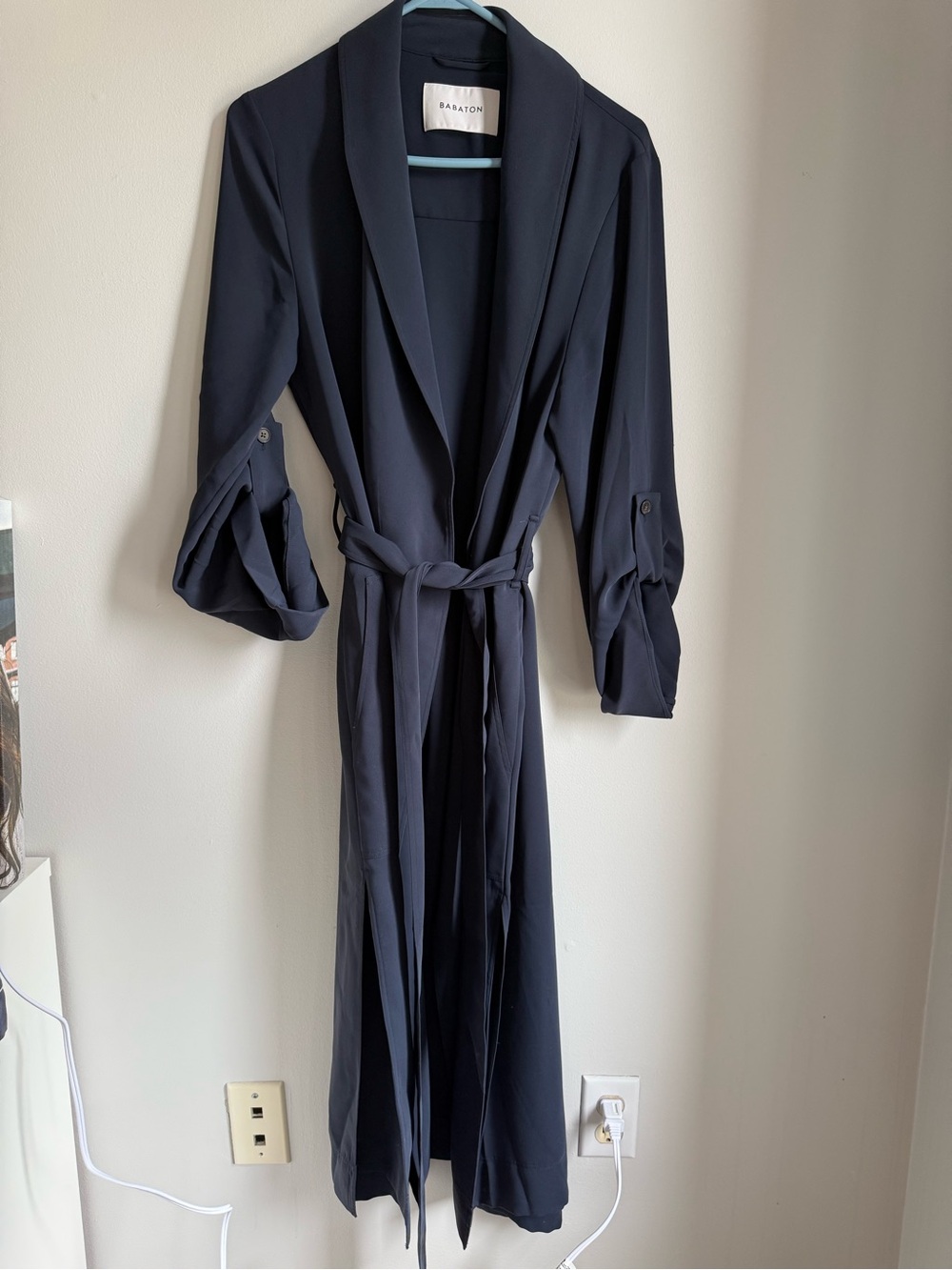 Babaton Dark Navy Shawl-Collar Wrap Robe with Self-Tie